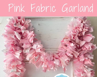 It's a Girl Pink Baby Shower Garland.  Super Full Fabric Garland Backdrop for Shower or Birthday Party. Eco-Friendly, Reuse as Home Decor