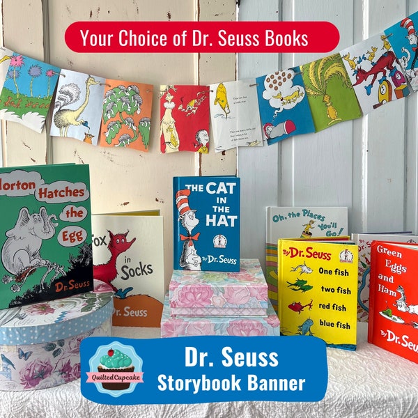 Dr. Seuss Book Page Banner /Your Favorite Dr. Seuss Book Turned into Garland / Seuss Party Decoration: Baby Shower, Birthday /READY to Ship