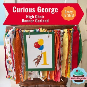 Curious George High Chair Banner / Curious George Birthday Party / Curious George High Chair Decoration/Smash Cake Banner READY To SHIP