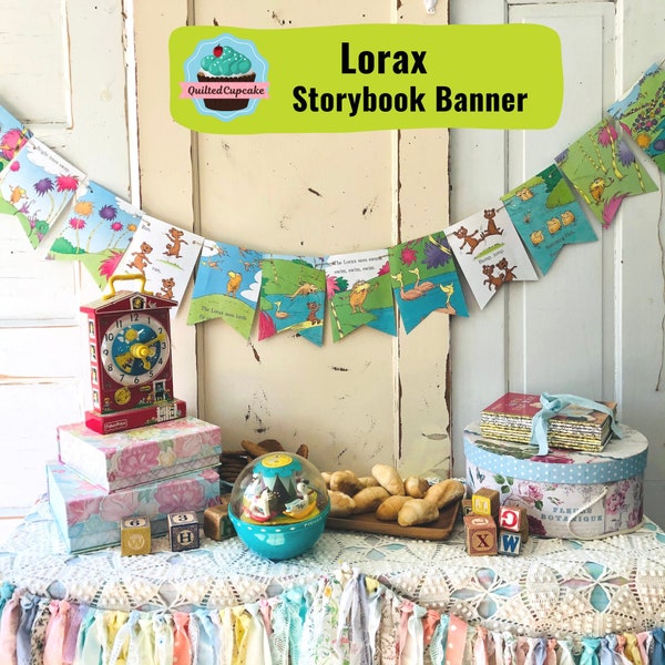 Lorax Book Page Banner / Lorax Dr. Seuss Story Book Page Garland /Lorax Party Decoration for Baby Shower, Birthday Party / READY to SHIP