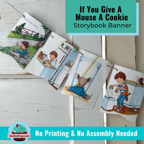 If You Give a Mouse a Cookie Banner / Story Book Page Garland /12 Bunting Pennants for Baby Shower, Birthday Party / READY to SHIP