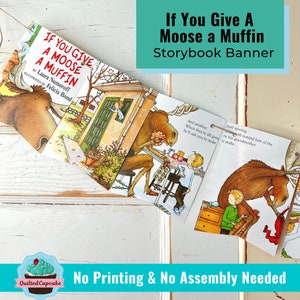 If You Give a Moose a Muffin Banner / Story Book Page Garland /12 Bunting Pennants for Moose Muffin Birthday Party / FAST SHIP
