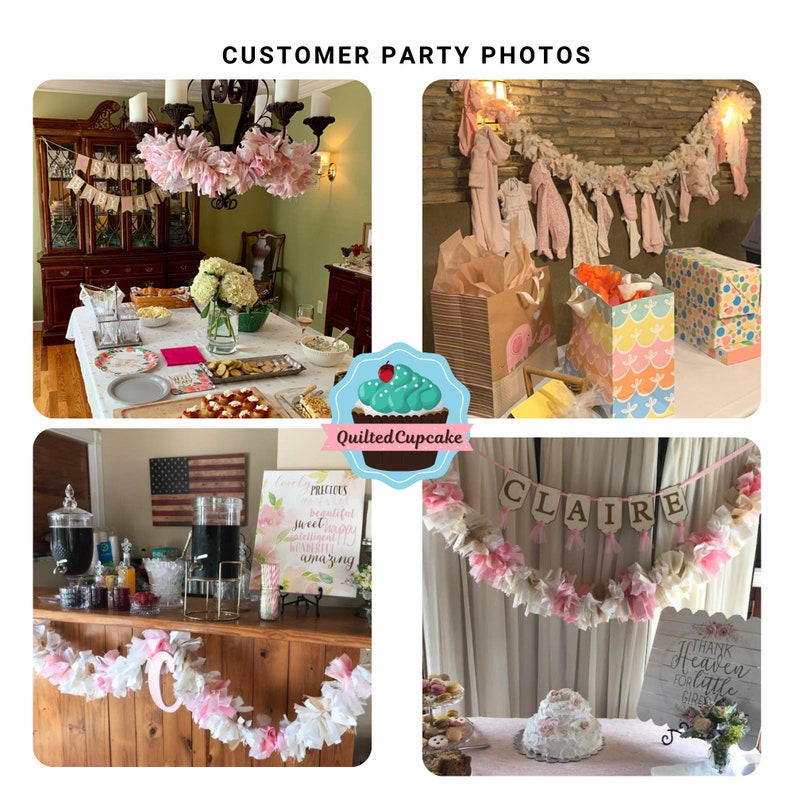 Baby Girl Burlap Shower Party Decoration. 6-10 foot fabric Garland Banner. Burlap and Pink Party Decor & Backdrop for Baby Girl Shower image 7