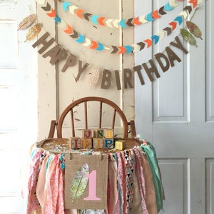 Girls High Chair Banner. First Birthday Party Supplies. Shabby Chic High Chair Banner with Burlap Flag. YOUR choice of colors theme image 10