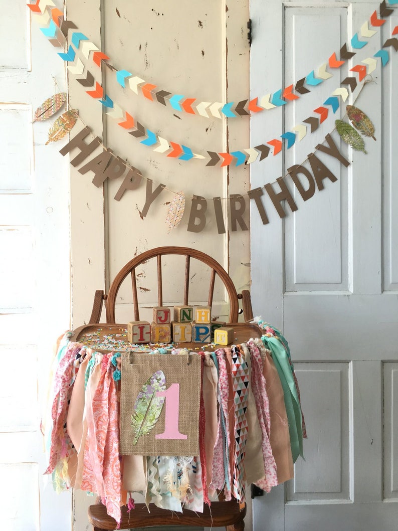 Girls High Chair Banner. First Birthday Party Supplies. Shabby Chic High Chair Banner with Burlap Flag. YOUR choice of colors theme image 10