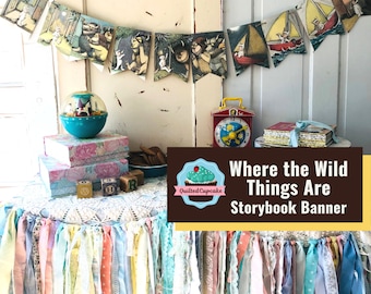 Where the Wild Things Are Party / Wild Things Book Page Banner Garland. Room Decor, Baby Shower, Birthday Party READY to SHIP / Eco-friendly