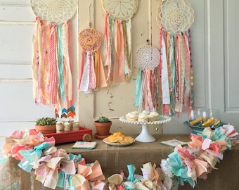 Dream Catcher, ONE Boho style Coral and Aqua dreamcatcher Baby Shower, Wedding 12" handmade Party Decoration. Listing is for ONE 12"