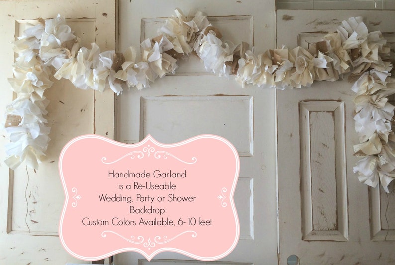 Burlap Wedding Garland. Burlap and Lace Wedding Banner. Handmade Rustic Wedding Garland, 6-10 ft Farm Style Wedding Shower decoration image 4