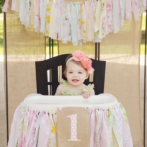 Girls High Chair Banner. First Birthday Party Supplies. Shabby Chic High Chair Banner with Burlap Flag. YOUR choice of colors theme image 4