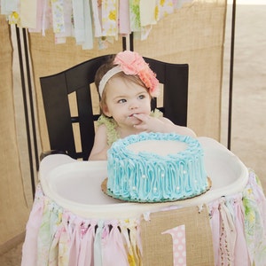 Girls High Chair Banner. First Birthday Party Supplies. Shabby Chic High Chair Banner with Burlap Flag. YOUR choice of colors theme image 7