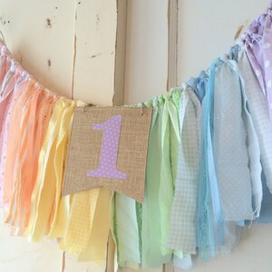 Girls High Chair Banner. First Birthday Party Supplies. Shabby Chic High Chair Banner with Burlap Flag. YOUR choice of colors theme image 3