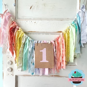 Rainbow High Chair Banner.  First Birthday High Chair Banner. Pastel Rainbow High Chair Garland for Smash Cake Photos. FAST SHIP