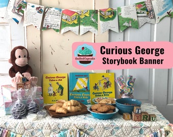 Curious George Party Decoration / Curious George Story Book Page Garland Banner for Baby Shower, Birthday Party READY to SHIP / Eco-friendly