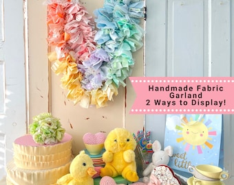 Pastel Rainbow Party Garland/ Rainbow Fabric Banner / Soft Pastel Backdrop for Birthday or Baby Girl Shower/ READY TO SHIP/ Eco-Friendly