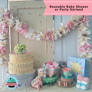 Baby Girl Burlap Shower Party Decoration. 6-10 foot fabric Garland Banner. Burlap and Pink Party Decor & Backdrop for Baby Girl Shower image 3