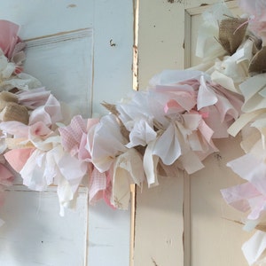 Burlap and Pink Girls Baby Shower Decoration.  6-10 foot fabric Garland Banner. Burlap and Pink Party Decor & Backdrop for Baby Girl Shower