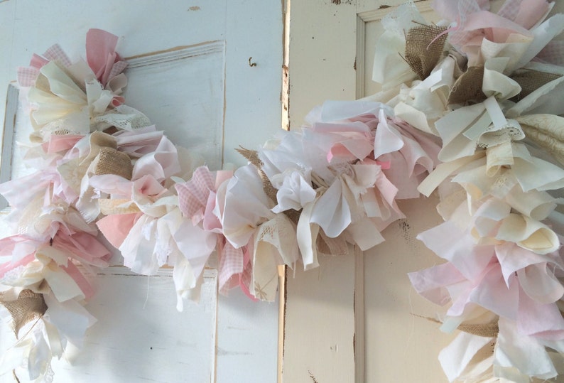 Burlap and Pink Girls Baby Shower Decoration. 6-10 foot fabric Garland Banner. Burlap and Pink Party Decor & Backdrop for Baby Girl Shower image 1