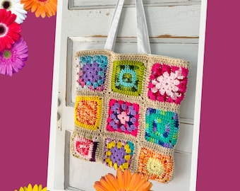 Custom granny square tote bag.  Eco friendly market bag made from upcycled afghans.