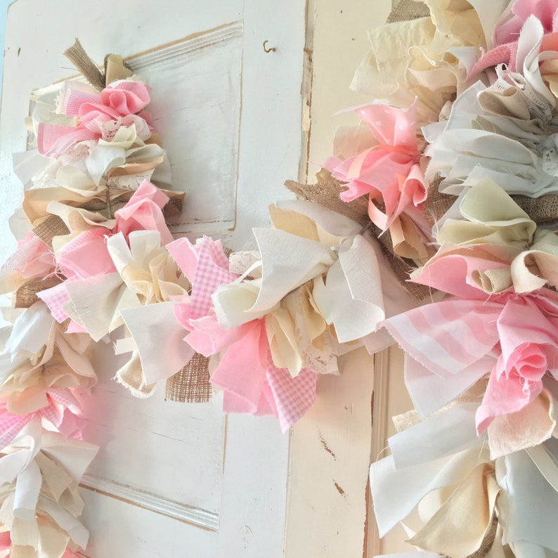 Burlap and Pink Girls Baby Shower Decoration. 6-10 foot fabric Garland Banner. Burlap and Pink Party Decor & Backdrop for Baby Girl Shower image 9