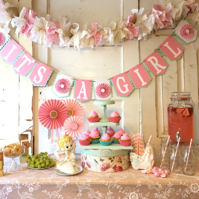 Baby Girl Burlap Shower Party Decoration. 6-10 foot fabric Garland Banner. Burlap and Pink Party Decor & Backdrop for Baby Girl Shower image 8
