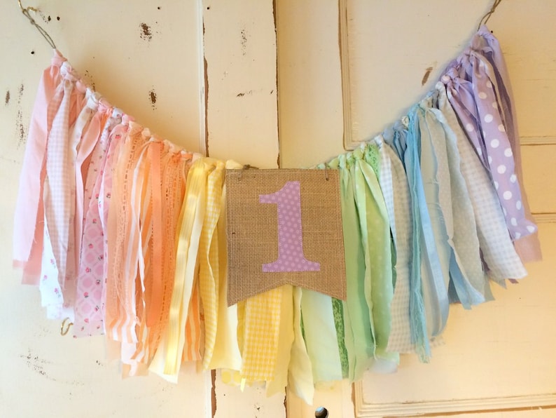 Shabby Chic High Chair Banner with Burlap Flag Girls First Birthday Party Supplies Girls High Chair Banner Rainbow or CUSTOM colors