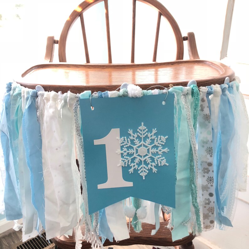 Winter Onederland Snowflake Highchair Banner First Birthday Decoration For Boys Or Girls High Chair Decor