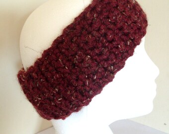 Crochet Headband Red Earwarmer Winter Headband Fall Autumn Ponytail Headband Thick Headband