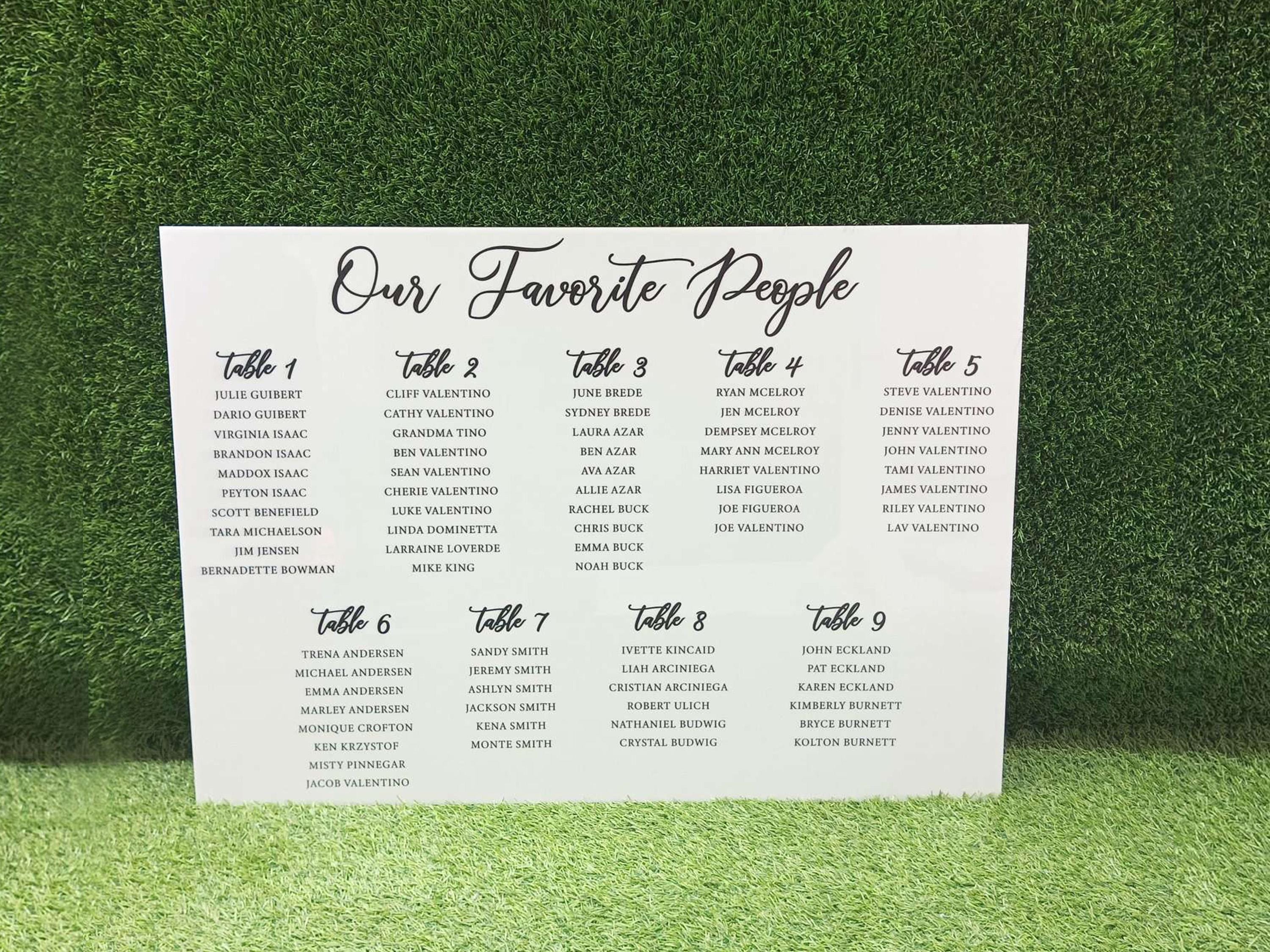Alphabetical Large Table Seating Chart, Acrylic Wedding Seating Chart ...