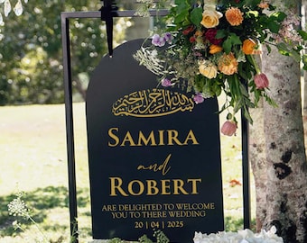 Letrero de bienvenida de acrílico para boda Nikkah, letrero de entrada de acrílico arqueado para boda, letrero de compromiso, letrero para eventos, decoración de boda, letrero para despedida de soltera