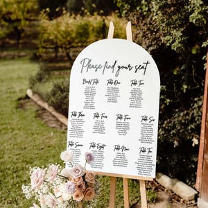 Custom Arched Acrylic Wedding Seating Chart Sign, Large Table Seating Chart, Find your seat Sign, Seating Chart Board, Wedding Decor Signage