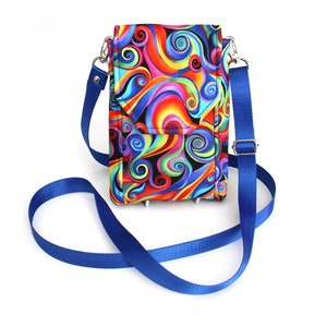 Handytasche, minimalistisches Smartphone Portemonnaie, kleine Crossbody Tasche mit Handytasche, bunte Retro Stoff Cross body Handytasche