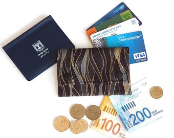 Womens minimalist credit card holder wallet, black fabric simple wallet for women, teen slim jean pocket wallet, business card holder vegan