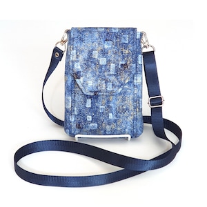 Sac de téléphone portable crossbody, sac à main minimaliste pour téléphone portable avec poches, petit sac à bandoulière, pochette de téléphone portable croisée, mini cartable en tissu bleu