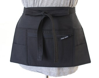 black teacher apron with pockets - half apron with zipper pocket - server apron - money apron - vendor apron  - waist apron - utility apron