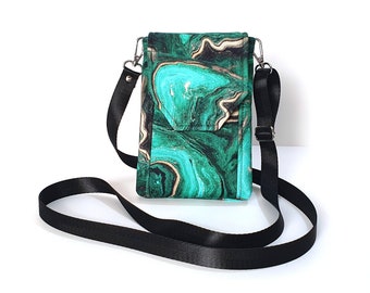 cell phone purse, green geode agate marble small crossbody cell phone bag, geology teacher gift,  gift for geologist, geology student gift