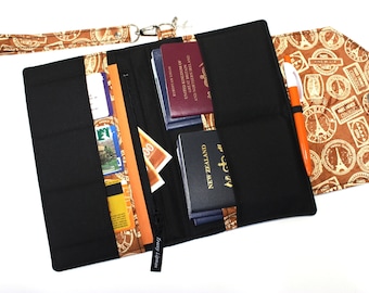 Large Travel Wallet for lots of passports, Travel Document Holder, Travel Organizer Boarding Pass Wallet, Vegan Family Passport Holder