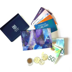 Kleine minimalistische Geldbörse für Frauen und Teenager Mädchen, blau und lila Stoff schlanke vegane Brieftasche, Geschenk für Teenager Tochter oder Nichte, Geschenk für Mama