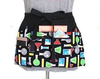 Teacher apron with pockets, Chemistry teacher gift, science teacher classroom apron with zipper pocket, half apron, waist apron utilty apron