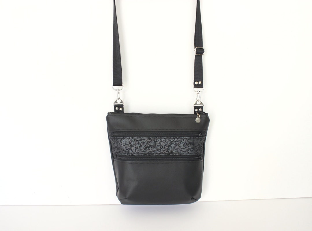 Black Vegan Leather Crossbody Purse for Women, Cross Body Everyday Bag