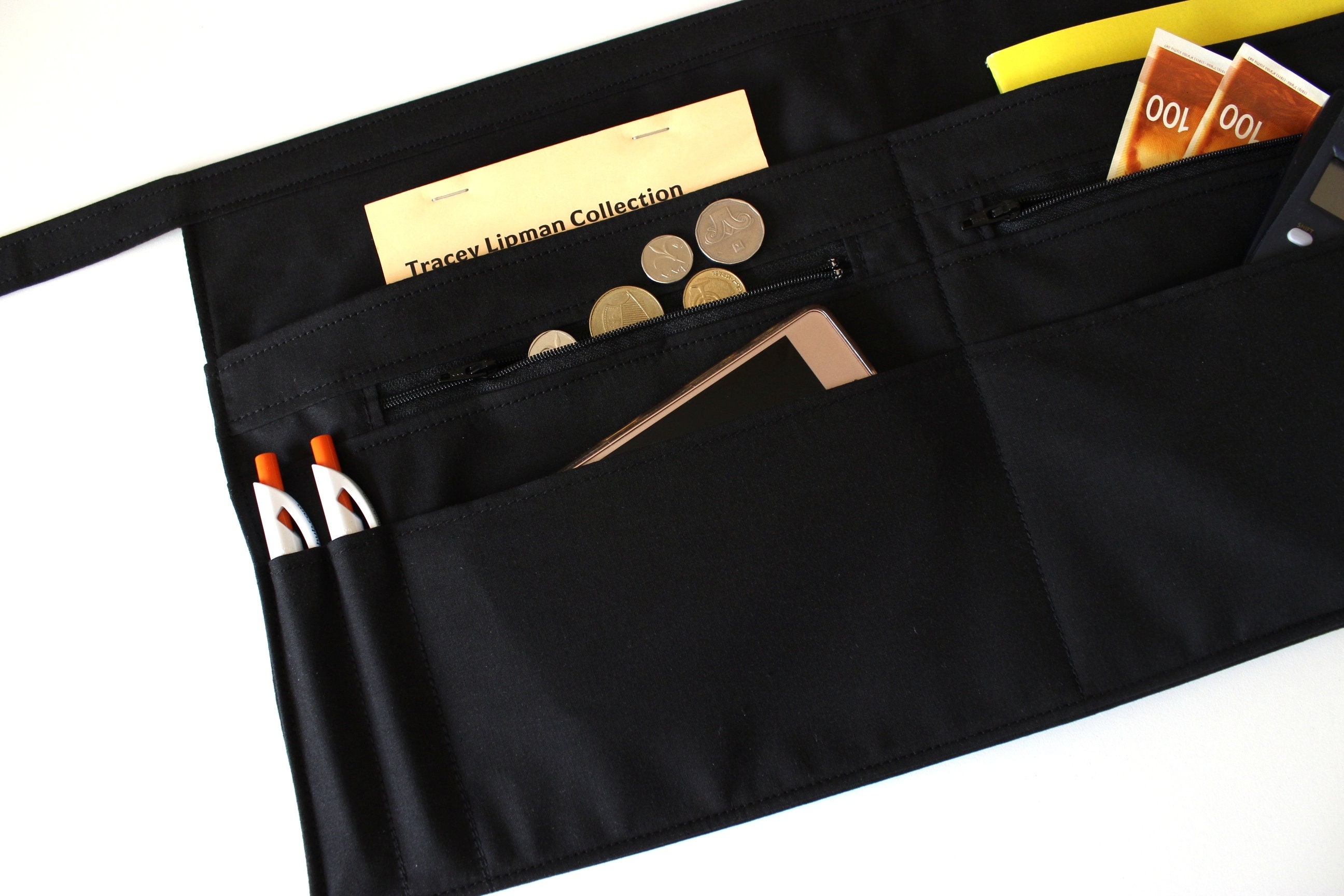 Black Half Apron With Two Zipper Pockets Server Apron Plus Etsy UK