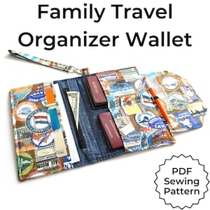 Patrón de billetera organizadora de viajes familiares, porta pasaportes familiares para 2, 4 y 6 pasaportes, tutorial de costura en formato PDF, billetera de viaje y portadocumentos