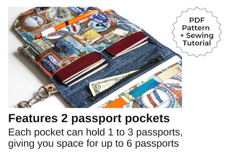 Modèle de portefeuille de voyage en famille, porte-passeport familial pour 2 4 6 passeports, tutoriel de couture pdf, portefeuille de voyage et porte-documents image 3