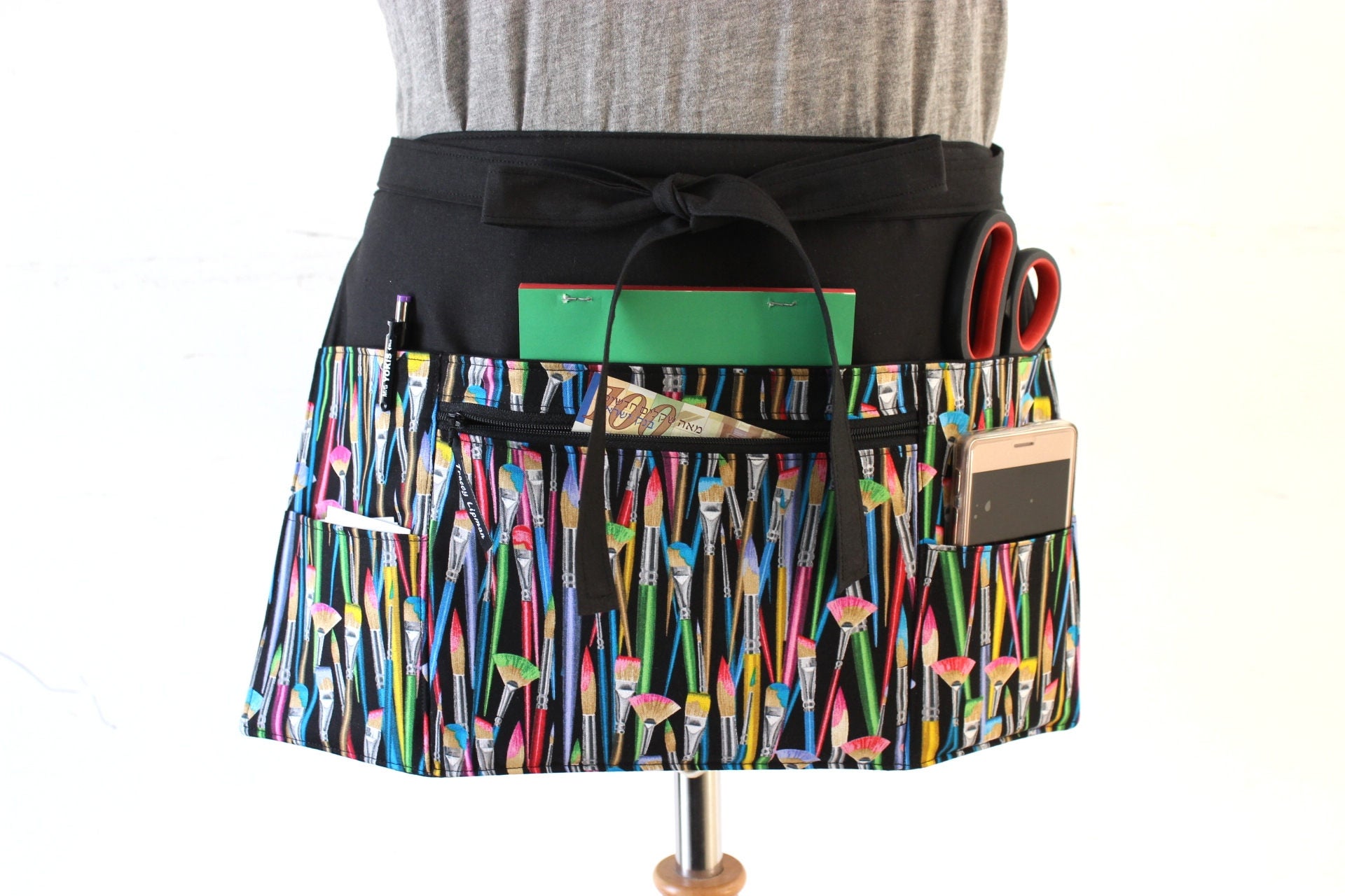 Art teacher apron with pockets half apron with zipper pocket Etsy