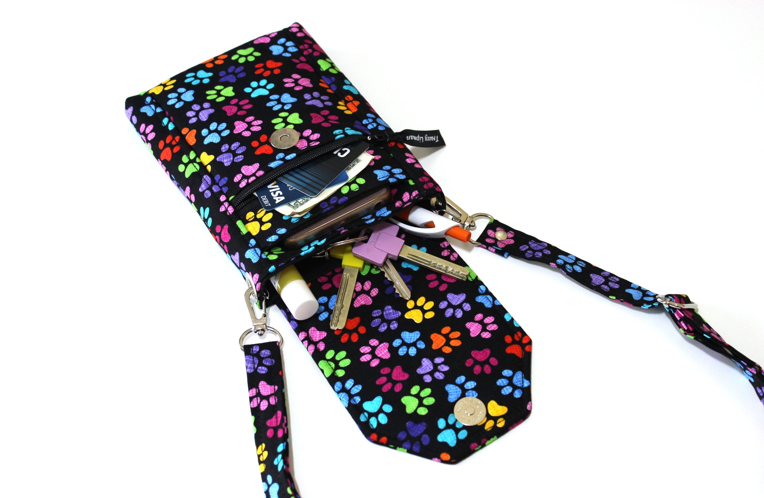 Dog Walker Gift Dog Walking Bag Rainbow Paw Print Cell Phone 