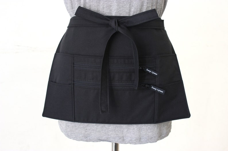 Black Half Apron With Pockets Teacher Apron Waitress Server Etsy