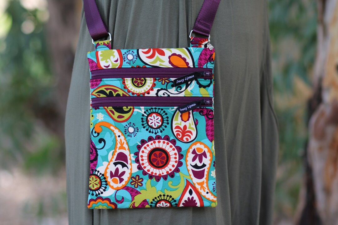 Small Crossbody Bag for Teen Tween Girls, Fabric Cross Body Bag for Women, Teal Paisley Cell