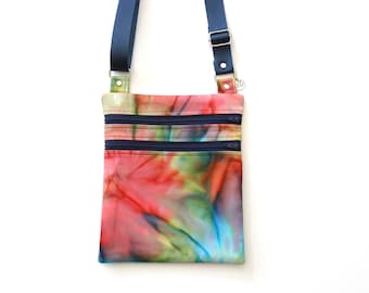 small crossbody bag for women and teenage girls, rainbow tie dye fabric cell phone purse, cross body cell phone bag, crossover sling bag