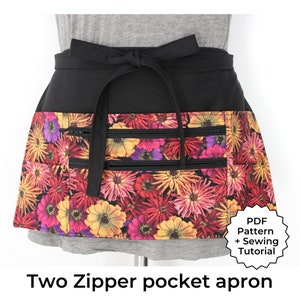 Apron pattern pdf, two zipper pocket craft show apron, market apron sewing tutorial, vendor apron, waitress server cash money waist apron