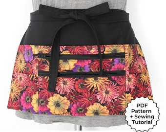 Apron pattern pdf, two zipper pocket craft show apron, market apron sewing tutorial, vendor apron, waitress server cash money waist apron