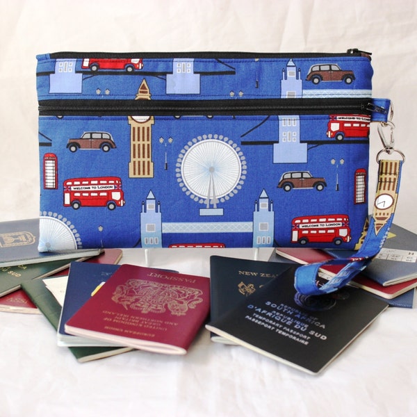 Family Passport Holder - Travel Document Holder - Travel Purse - Multiple Passport Holder - Large Passport Holder - London MADE to ORDER